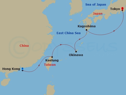 7 Night - Far East from Hongkong - Costa Serena - Starting in Hong Kong, Keelung, Taiwan, Okinawa (Naha), Kagoshima, Tokyo itinerary map