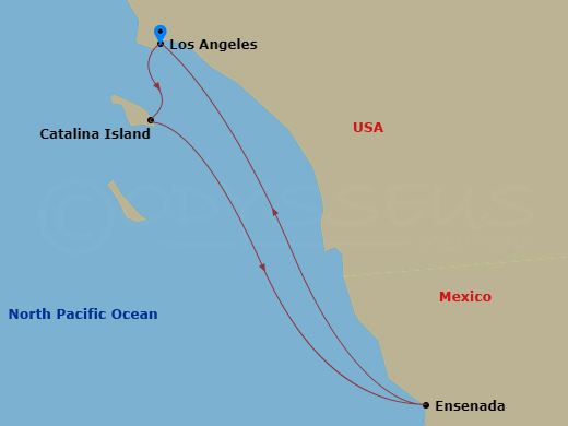 4 Night - Baja Mexico - Carnival Radiance - Starting in Long Beach (Los Angeles), Ca, Catalina Island, Ca, Ensenada, Mexico, Long Beach (Los Angeles), Ca itinerary map