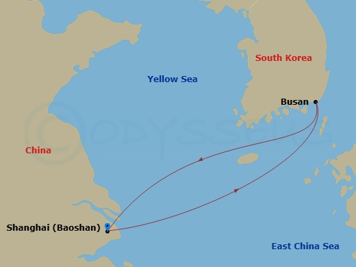 4 Night - Busan Cruise - Spectrum of the Seas - Starting in Shanghai (Baoshan), China, Busan, South Korea, Shanghai (Baoshan), China itinerary map