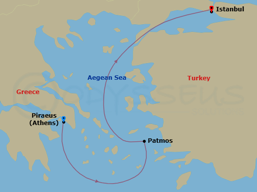 3 Night - A Journey of Myth-Rich Paths & Living Culture - EXPLORA II - Starting in Piraeus (Athens), Patmos, Istanbul itinerary map