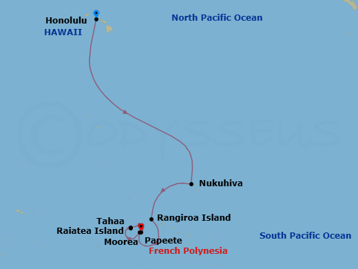 13 Night - Honolulu to Papeete - Silver Whisper - Starting in Honolulu, Oahu, Hawaii, Nuku Hiva, Marquesas Islands, Rangiroa, Moorea Island, Motu Tahaa, Raiatea, Papeete (Tahiti) itinerary map
