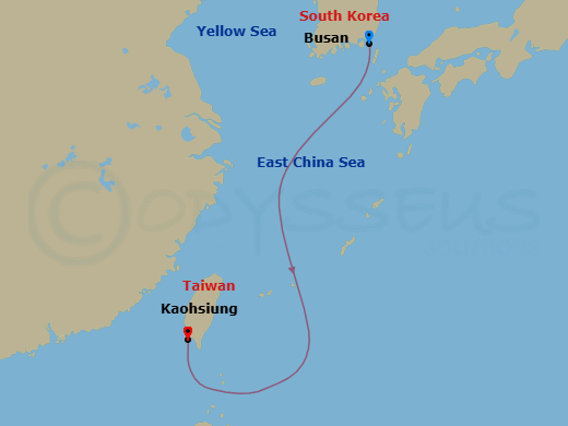 3 Night - Far East from Pusan - Costa Serena - Starting in Pusan, Kaohsiung itinerary map