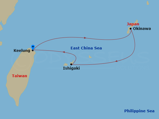 4 Night - Far East from Keelung Taiwan - Costa Serena - Starting in Keelung, Taiwan, Okinawa (Naha), Ishigaki, Japan, Keelung, Taiwan itinerary map
