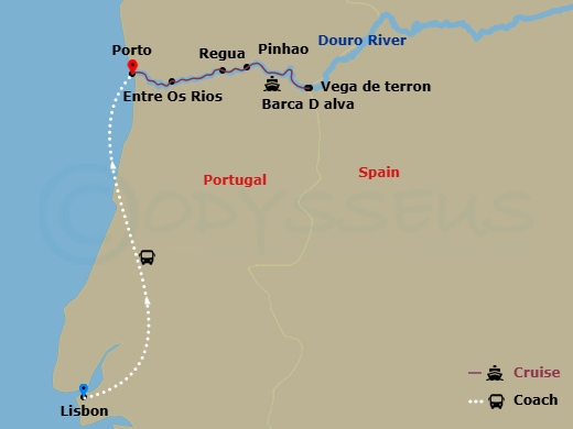 10 Night - Enticing Douro (Festive Delights) with Lisbon Pre-Cruise - AmaSintra Tours - Starting in Lisbon, Porto, Entre-os-Rios, Regua, Pinhao, Vega de Terron, Barca dAlva, Pinhao, Regua, Porto itinerary map