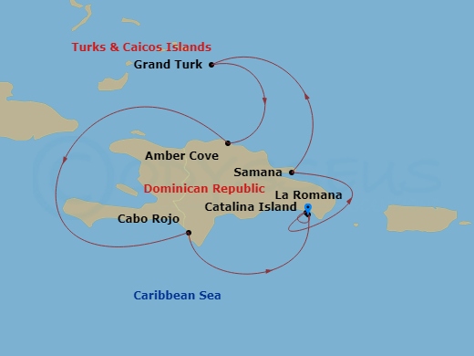 7 Night - Caribbean Roundtrip from La Romana - Costa Fascinosa - Starting in La Romana, Catalina Island, Arroyo Barril (Samana), Grand Turk, Amber Cove, Cabo Rojo, La Romana itinerary map