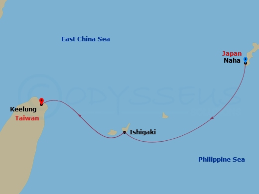 2 Night - Cruise from Naha to Keelung - Costa Serena - Starting in Naha, Japan, Ishigaki, Japan, Keelung / Taipei itinerary map