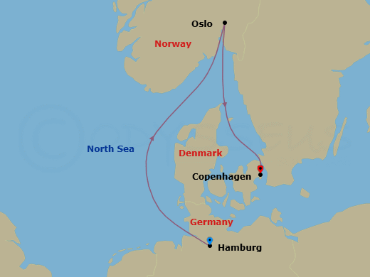 4 Night - Baltic & Northern Europe - Crystal Serenity - Starting in Hamburg, Oslo, Copenhagen itinerary map