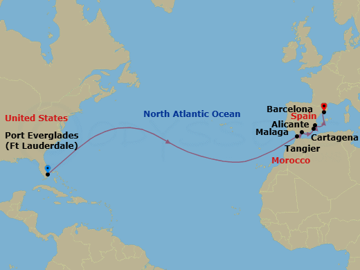 14 Night - Panama Canal - Zaandam - Starting in Fort Lauderdale, Florida, Cartagena CO, Enter Panama Canal Cristobal, Cruising Panama Canal, Exit Panama Canal Balboa, Acajutla, El Salvador, Puerto Quetzal, Guatemala, Huatulco, Mexico, Acapulco, Guerrero, Mexico, Cabo San Lucas, Mexico, San Diego, California itinerary map