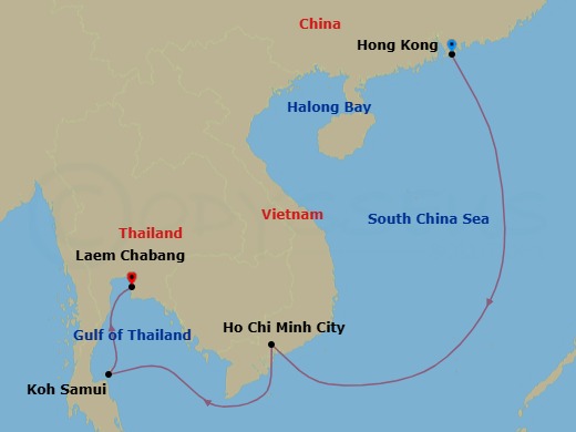 11 Night - Hong Kong / Bangkok (Laem Chabang) - Luminara - Starting in Hong Kong, Halong Bay, Ho Chi Minh City, Koh Samui, Bangkok (Laem Chabang) itinerary map