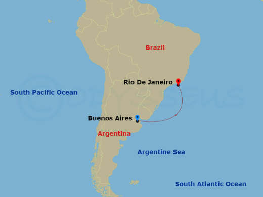 3 Night - South America from Buenos Aires to Rio De Janeiro - Costa Favolosa - Starting in Buenos Aires, Argentina, Rio de Janeiro, Brazil itinerary map