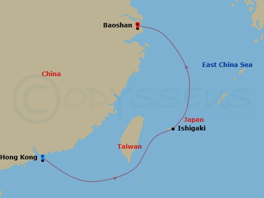 4 Night - Ishigaki Cruise - Spectrum of the Seas - Starting in Hong Kong, China, Ishigaki, Japan, Shanghai (Baoshan), China itinerary map