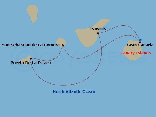 5 Night - Canary Islands Roundtrip from Gran Canaria - Sea Cloud II - Starting in Las Palmas / Gran Canaria, Santa Cruz de Tenerife, Puerto De La Estaca / El Hierro, San Sebastian / La Gomera, Las Palmas / Gran Canaria itinerary map