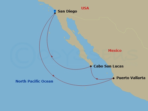 6 Night - Mexican Riviera - San Diego - Norwegian Star - Starting in San Diego, Ca, Puerto Vallarta, Mexico, Cabo San Lucas, Mexico, San Diego, Ca itinerary map