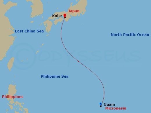 5 Night - Ocean Voyage : Guam - Kobe - Le Jacques Cartier - Starting in Guam, Kobe itinerary map