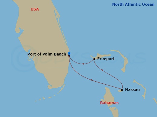 4 Night - Bahamas Duo - Margaritaville Paradise - Starting in Port of Palm Beach, Nassau, Bahamas, Freeport, Grand Bahama, Port of Palm Beach itinerary map