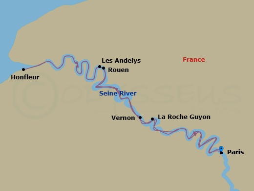 9 Night - Sensations of the Seine & Normandy with Paris - Emerald Lumi - Starting in Paris, Vernon, Rouen, Honfleur, Les Andelys / La Roche-Guyon, La Roche-Guyon, Paris itinerary map