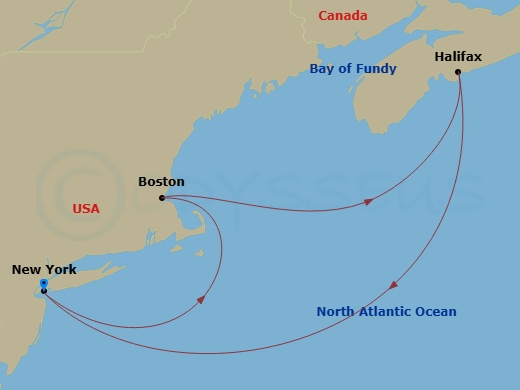 7 Night - Independence Day Celebration - Queen Mary 2 - Starting in New York, NY, Boston, MA, Halifax, NS, Canada, New York, NY itinerary map
