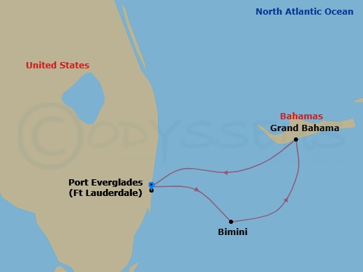 4 Night - Bahamas Getaway Cruise - Jewel of the Seas - Starting in Fort Lauderdale, Florida, Bimini, Bahamas, Grand Bahama Island, Bahamas, Fort Lauderdale, Florida itinerary map