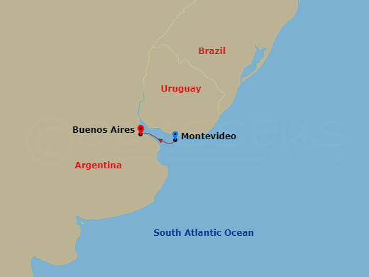 2 Night - South America from Montevideo to Buenos Aires - Costa Serena - Starting in Montevideo, Uruguay, Buenos Aires, Argentina itinerary map