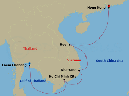 11 Night - Bangkok to Hong Kong - Silver Muse - Starting in Bangkok (Laem Chabang), Ho Chi Minh City, Nha Trang, Chan May (Hue / Danang), Ha Long Bay, Hong Kong itinerary map