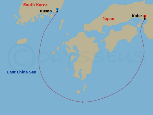 2 Night - Far East from Pusan - Costa Serena - Starting in Pusan, Kobe (Kyoto) itinerary map