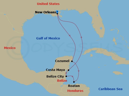 7 Night - Western Caribbean - New Orleans - Norwegian Breakaway - Starting in New Orleans, La, Cozumel, Mexico, Roatan Bay Islands, Honduras, Belize City, Belize, Costa Maya, Mexico, New Orleans, La itinerary map