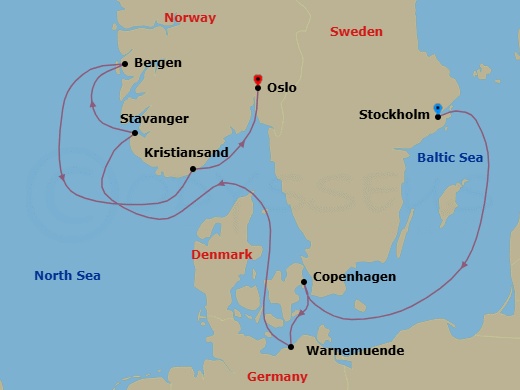 8 Night - Northern Europe - MSC Magnifica - Starting in Stockholm, Sweden, Copenhagen, Denmark, Warnemunde (Berlin), Germany, Stavanger (Lysefijord), Norway, Bergen, Norway, Kristiansand, Norway, Oslo, Norway itinerary map