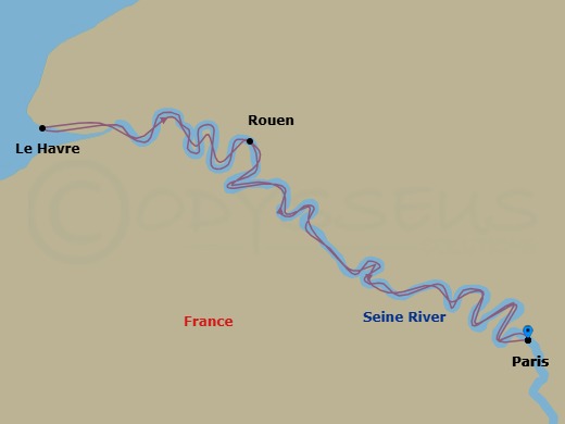 7 Night - City Escapes : the Seine - AmaLyra - Starting in Paris, Le Havre, Rouen, Paris itinerary map