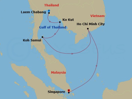 7 Night - Bangkok (Laem Chabang) / Singapore - Luminara - Starting in Bangkok (Laem Chabang), Koh Kood, Koh Samui, Ho Chi Minh City, Singapore itinerary map