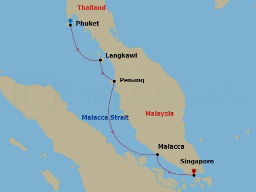 5 Night - Phuket / Singapore - Luminara - Starting in Phuket, Langkawi, Penang, Malacca, Singapore itinerary map