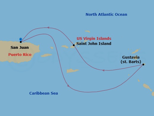 3 Night - San Juan / San Juan - Ilma - Starting in San Juan, Gustavia, St John VI, San Juan itinerary map