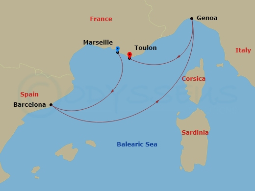 3 Night - Cruise from Marseille to Toulon - Costa Fascinosa - Starting in Marseille, Barcelona, Genoa (Portofino), La Seyne (St Tropez) itinerary map