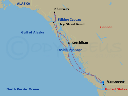 7 Night - Alaskan Cruise from Vancouver - Disney Magic - Starting in Vancouver, Glacier Viewing, Skagway, Icy Strait Point, Ketchikan, Vancouver itinerary map