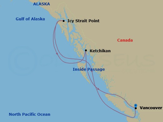 6 Night - Alaskan Cruise from Vancouver - Disney Magic - Starting in Vancouver, Glacier Viewing, Icy Strait Point, Ketchikan, Vancouver itinerary map
