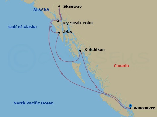 8 Night - Alaskan Cruise from Vancouver - Disney Magic - Starting in Vancouver, Glacier Viewing, Skagway, Icy Strait Point, Sitka, Ketchikan, Vancouver itinerary map