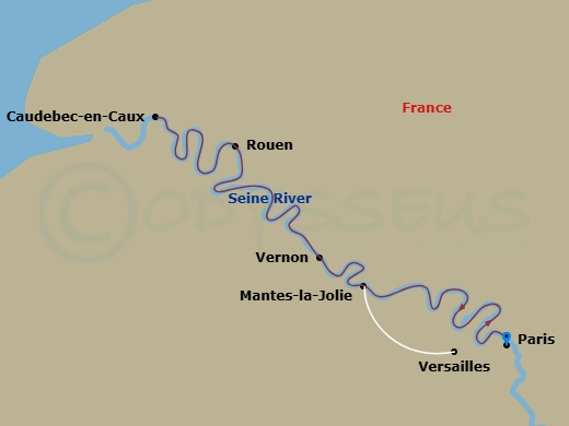 7 Night - Magical Parisian Holiday - S.S. Joie de Vivre - Starting in Paris, Paris, Mantes-la-Jolie (Versailles), Rouen, Caudebec-en-Caux, Vernon, La Roche-Guyon, Paris itinerary map