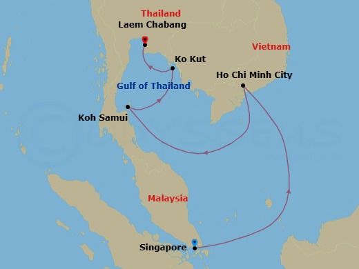 7 Night - Singapore / Bangkok (Laem Chabang) - Luminara - Starting in Singapore, Ho Chi Minh City, Koh Samui, Koh Kood, Bangkok (Laem Chabang) itinerary map