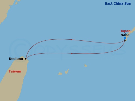 2 Night - Far East from Okinawa Is. (Naha) - Costa Serena - Starting in Okinawa (Naha), Keelung, Taiwan, Okinawa (Naha) itinerary map