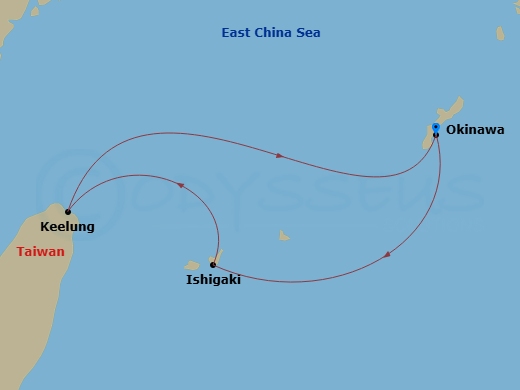 4 Night - Far East from Okinawa Is. (Naha) - Costa Serena - Starting in Okinawa (Naha), Ishigaki, Japan, Keelung, Taiwan, Okinawa (Naha) itinerary map