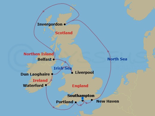 13 Night - Tower of London & Garden of England Pre Cruisetour - Norwegian Sky Tours - Starting in At Hotel, London (Southampton), United Kingdom, Edinburgh (Newhaven), Scotland, United Kingdom, Invergordon (Inverness), United Kingdom, Belfast, Northern Ireland, United Kingdom, Liverpool, England, United Kingdom, Dublin / Dun Laoghaire, Ireland, Waterford, Ireland, Portland UK, London (Southampton), United Kingdom itinerary map