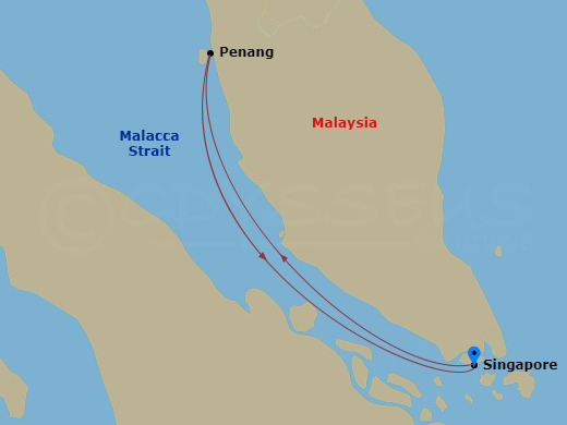 3 Night - Penang Cruise - Quantum of the Seas - Starting in Singapore, Penang, Malaysia, Singapore itinerary map