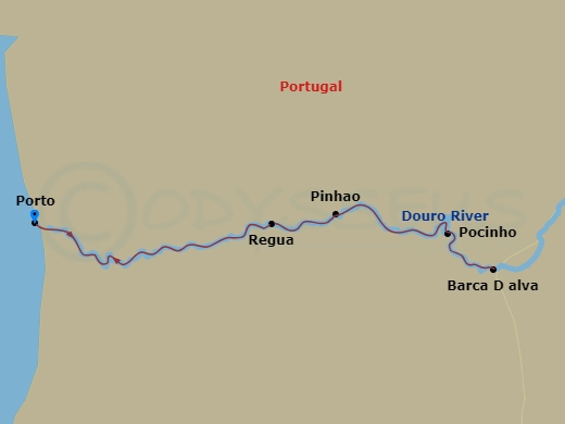 9 Night - Delightful Douro with Porto - Scenic Azure - Starting in Porto, Porto / Pinhao, Pinhao / Barca DAlva, Barca dAlva / Pocinho, Pocinho / Regua, Regua / Porto, Porto itinerary map