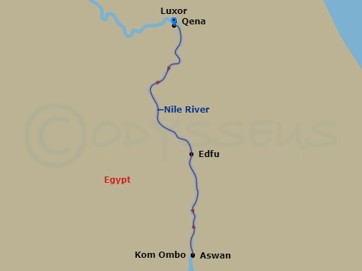 11 Night - Secrets of Egypt & the Nile - AmaNubia - Starting in Luxor, Edfu, Aswan, Kom Ombo, Luxor, Qena, Luxor itinerary map