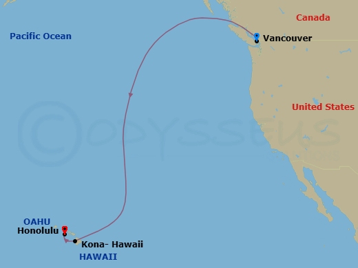 10 Night - Hawaii Cruise - Anthem of the Seas - Starting in Vancouver, British Columbia, Kailua Kona, Hawaii, Honolulu, Oahu, Hawaii itinerary map