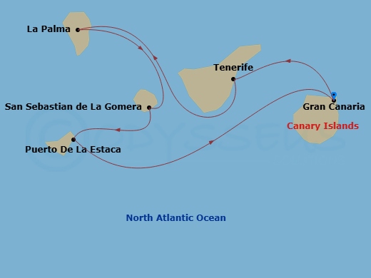 8 Night - Canary Islands Roundtrip from Gran Canaria - Sea Cloud II - Starting in Las Palmas / Gran Canaria, Santa Cruz de Tenerife, Santa Cruz de La Palma, San Sebastian / La Gomera, Puerto De La Estaca / El Hierro, Las Palmas / Gran Canaria itinerary map