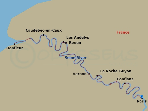 12 Night - Normandy & Gems of the Seine with Highlights of Paris - Scenic Gem - Starting in Paris, Les Andelys, Rouen, Honfleur, Honfleur / Caudebec-en-Caux, Vernon / La Roche-Guyon, Conflans / Paris, Paris itinerary map