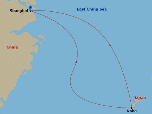 4 Night - Far East - MSC Bellissima - Starting in Shanghai, China, Naha (Okinawa), Japan, Shanghai, China itinerary map