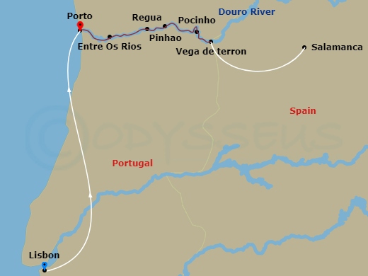 15 Night - Unforgettable Douro with Lisbon & Porto - Scenic Aria - Starting in Lisbon, Lisbon / Porto, Porto / Entre-os-Rios, Entre-os-Rios / Regua, Regua, Regua / Vega de Terron, Vega de Terron / Pocinho, Pocinho / Pinhao, Pinhao, Pinhao / Porto, Porto itinerary map