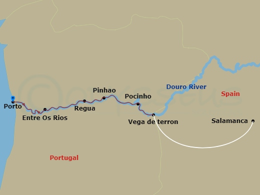 12 Night - Unforgettable Douro with Porto - Scenic Aria - Starting in Porto, Porto / Entre-os-Rios, Entre-os-Rios / Regua, Regua, Regua / Vega de Terron, Vega de Terron / Pocinho, Pocinho / Pinhao, Pinhao, Pinhao / Porto, Porto itinerary map