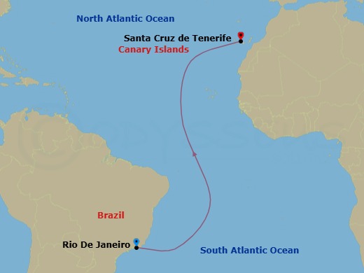 12 Night - Wellness Retreat : Rio to Santa Cruz De Tenerife - Scenic Eclipse - Starting in Rio De Janeiro, Santa Cruz de Tenerife itinerary map